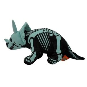 Adventure Planet Skeleton Triceratops Plush Dinosaur Black Aqua 17.5" Halloween